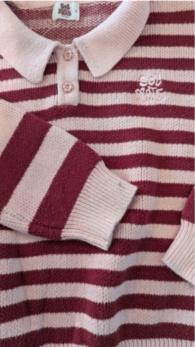 *Sol mate Jumper, Burgundy and light pink stripe, 6