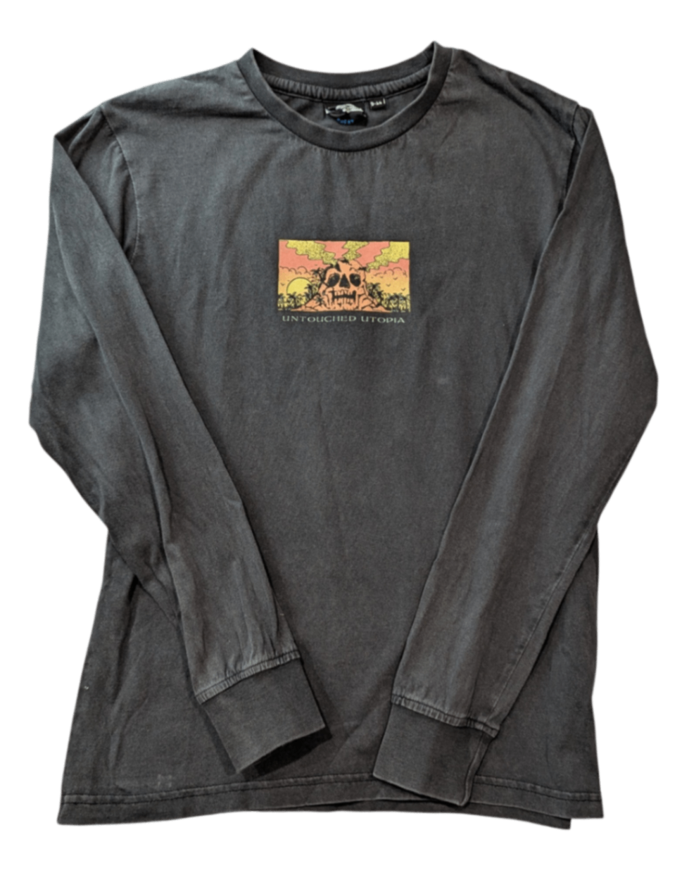 Ghanda Long-Sleeve T-Shirt, Charcoal/Yellow and pink graphic, 10