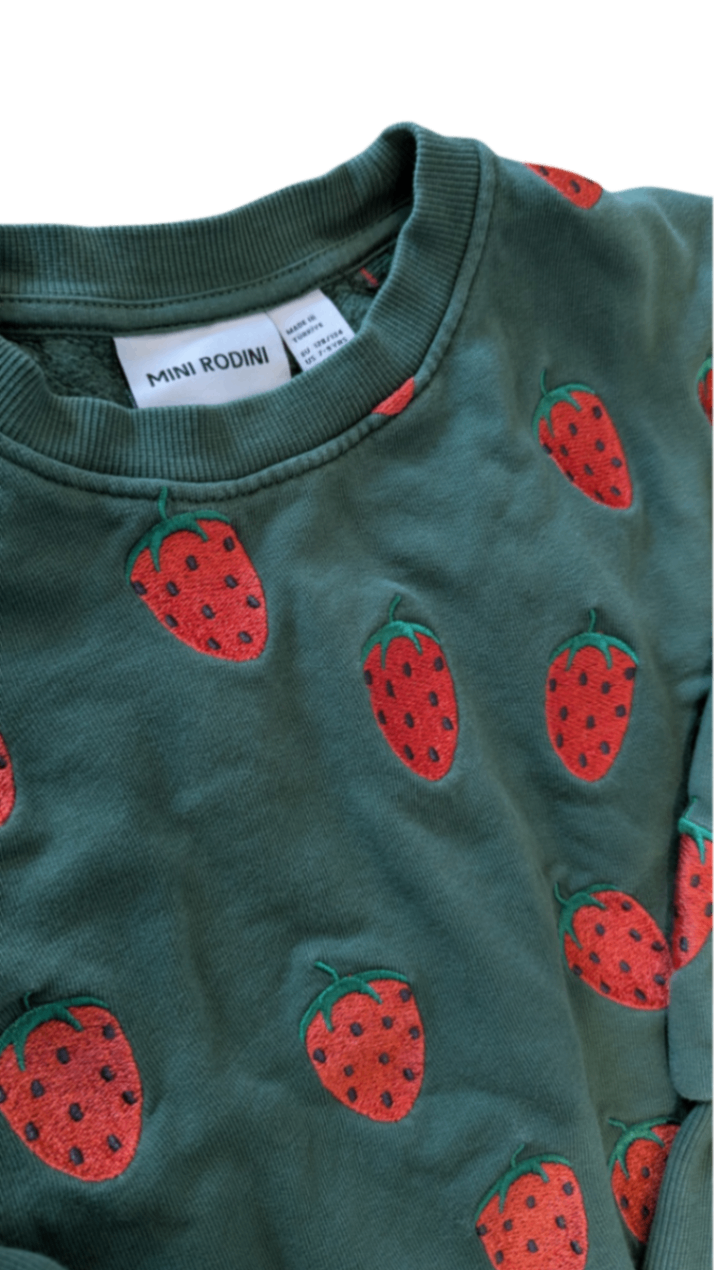 Mini Rodini Jumper, Green/Strawberries, 7-9yrs