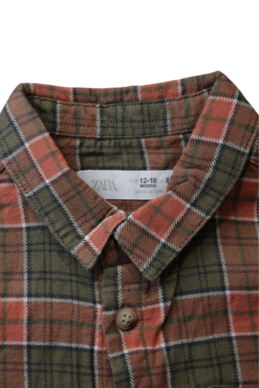 Zara Shirt, Red, olive green, cream and black plaid, 12-18 months